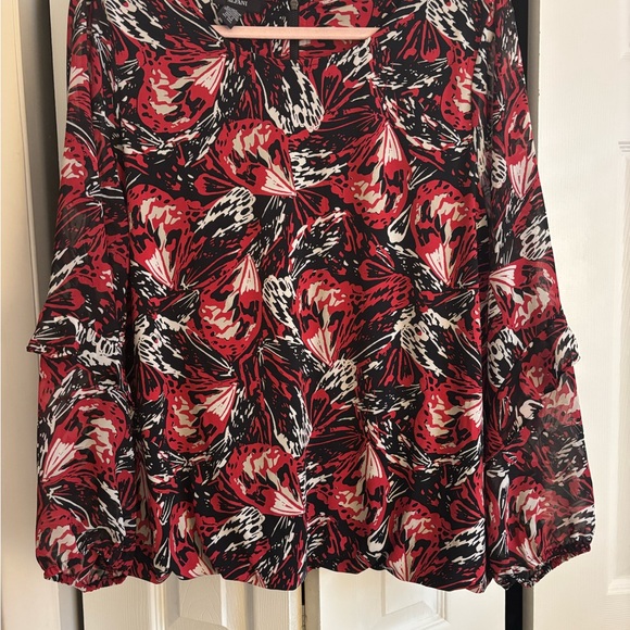 Alfani XL Dressy Blouse – Red/Black/White Print, Ruffle Sleeve, Lined - Picture 1 of 5